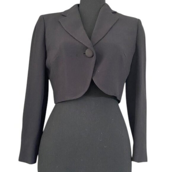MOSCHINO Cheap & Chic Single Button Black Cropped Suit Blazer Jacket Sz 6 - Picture 1 of 14